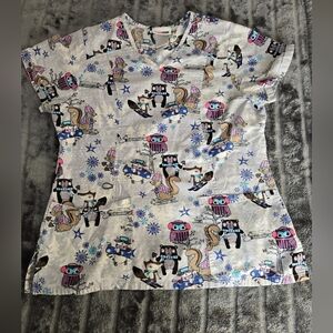 Scrubstar Kids Pajama Top with Animal and Snowflake Print